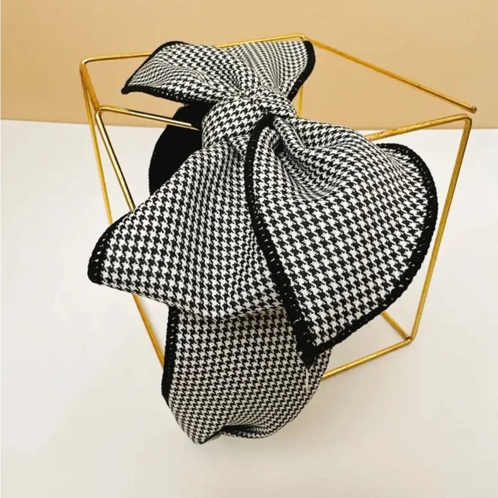 Black Houndstooth Bow Headband - Picture 2 of 3